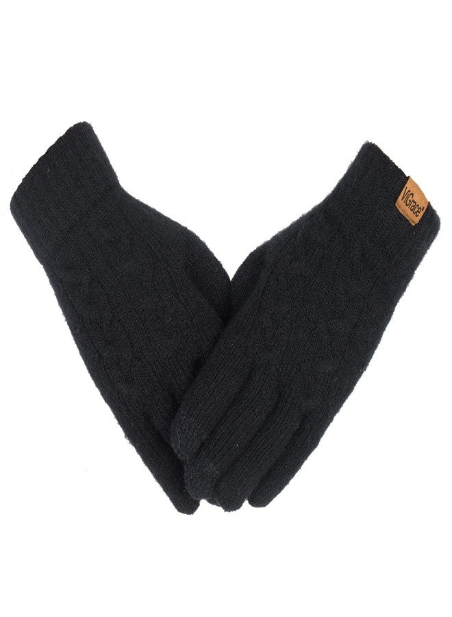 ViGrace Women's Winter Warm Touch Screen Gloves Cable Knit Wool Fleece Lined Touchscreen Texting Mittens for Women - Image 1